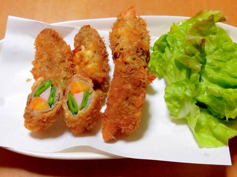 スナップ・魚肉ソーセージ・人参の一口肉巻きフライ